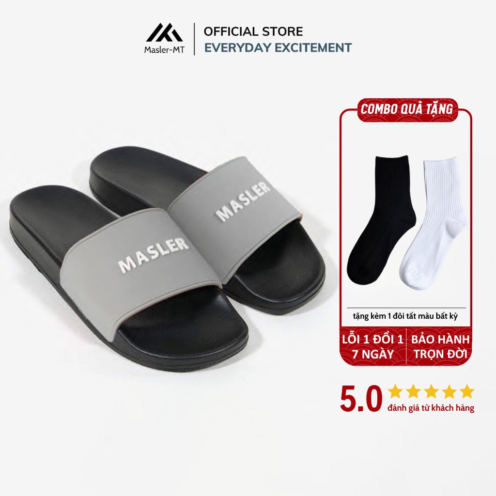  Dép quai ngang nam nữ Unisex Slipper M Masler-MT màu xám với đế thiết kế chống trơn trượt và lớp quai êm chân MT8 