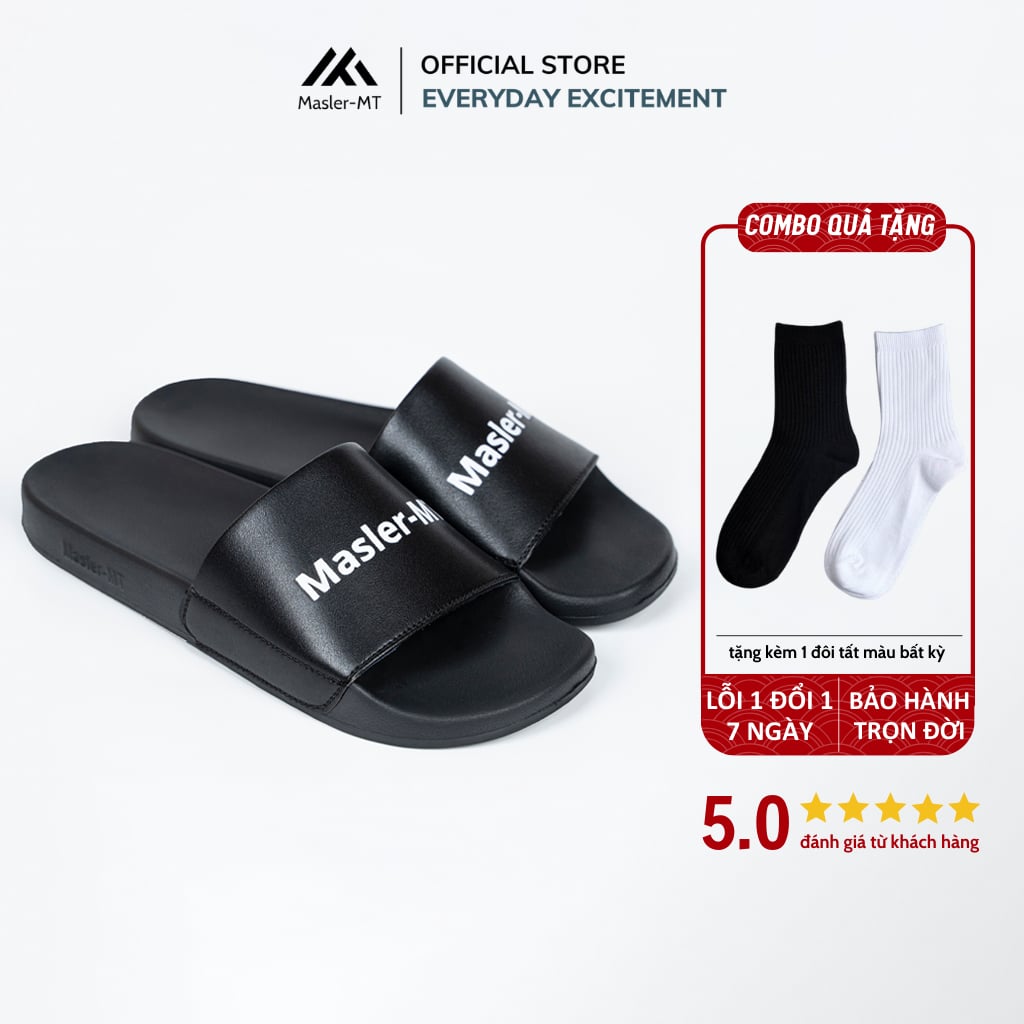  Dép da quai ngang nam nữ Unisex Slipper M Masler-MT màu đen với lớp quai êm chân và đế chống trơn chống nước MT3 