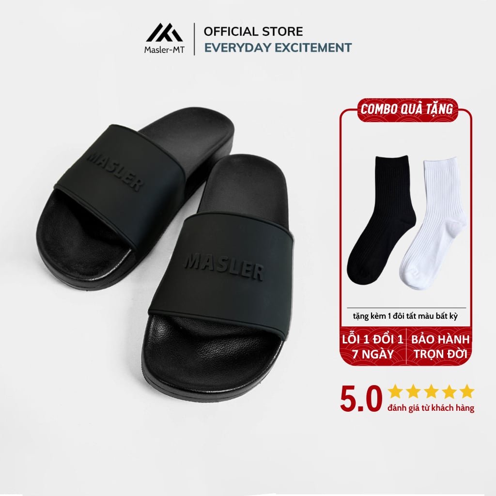  Dép quai ngang nam nữ Unisex Slipper M Masler-MT màu đen với lớp đế chống trượt và lớp quai êm chân MT7 