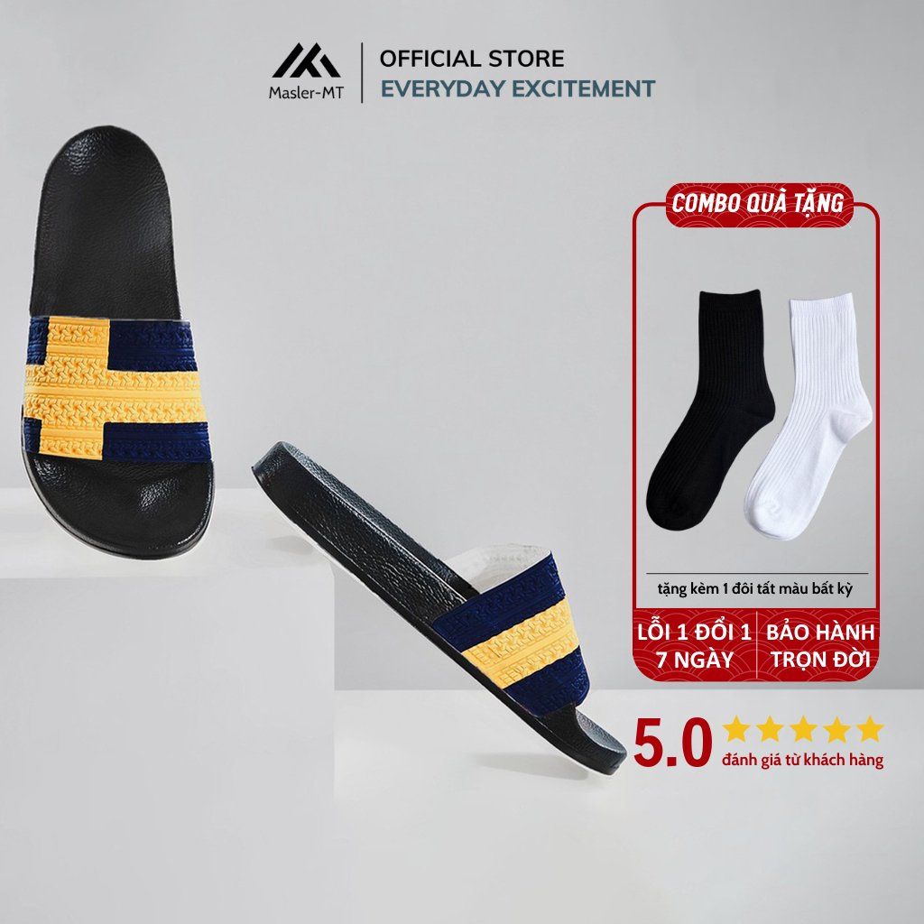  Dép quai ngang nam nữ Unisex Slipper M Masler-MT cờ đan mạch vàng với lớp đế chống trượt và quai êm chân DMV 