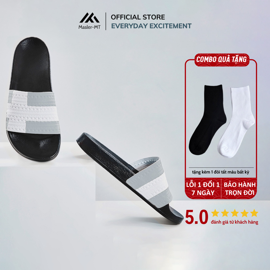  Dép quai ngang nam nữ Unisex Slipper M Masler-MT cờ đan mạch xám với lớp đế chống trượt và quai êm chân DMX 