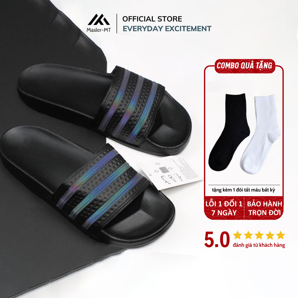  Dép quai ngang nam nữ phản quang Unisex Slipper M Masler-MT 3 sọc với đế đi êm chân và chống trượt PQ1 