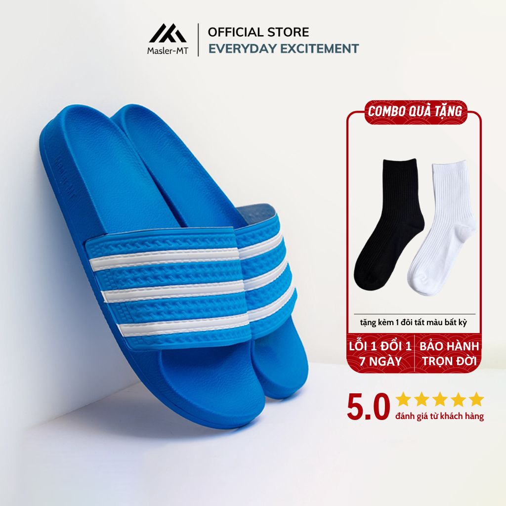  Dép quai ngang nam nữ Unisex Slipper M Masler-MT màu xanh dương sọc trắng với lớp đế chống nước bền bỉ XD 