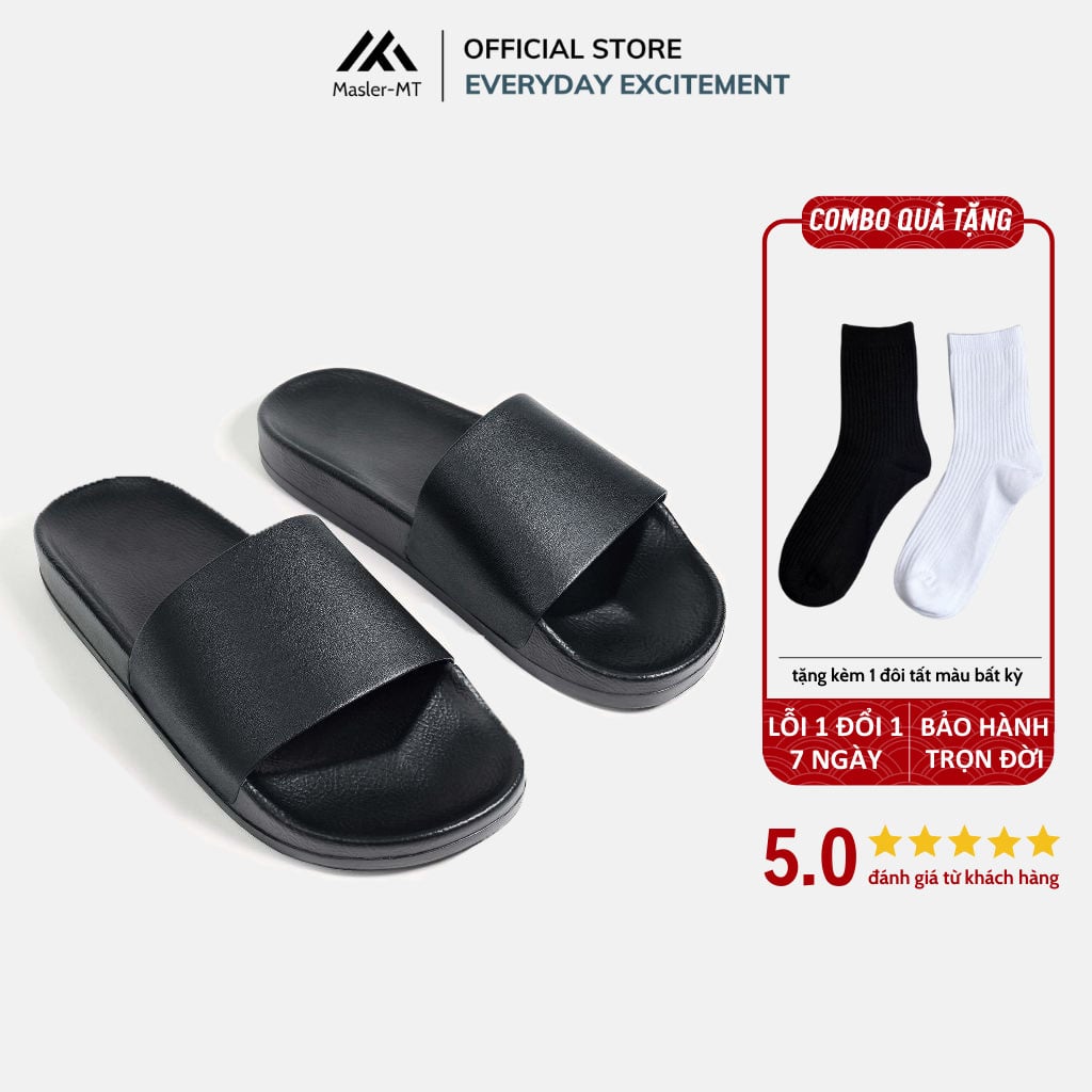  Dép da quai ngang nam nữ Basic Unisex Slipper M Masler-MT với lớp đế IP chống trượt và quai da êm chân TRO1 