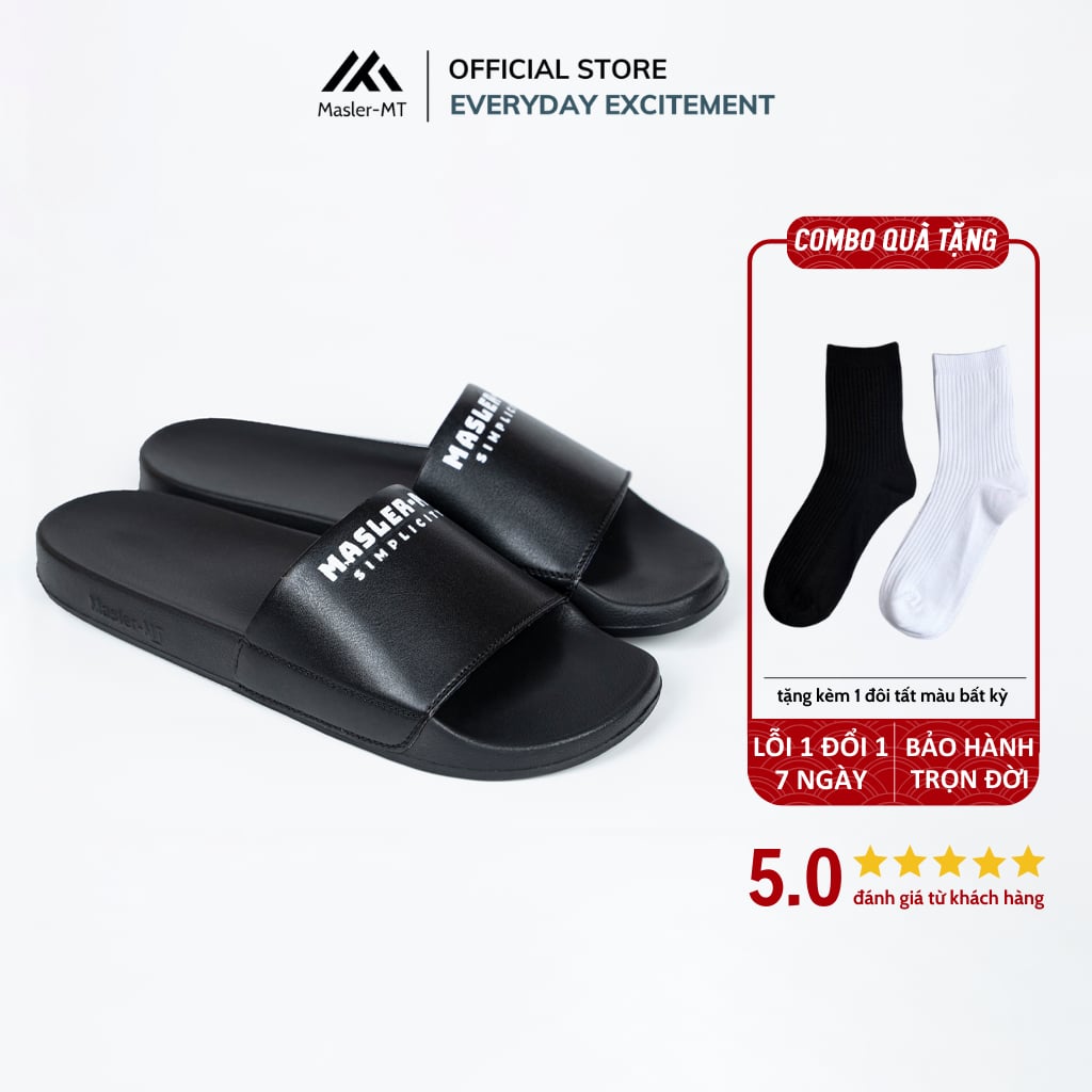  Dép da quai ngang nam nữ Unisex Slipper M Masler-MT màu đen với lớp đế chống trượt và lớp quai êm MT4 