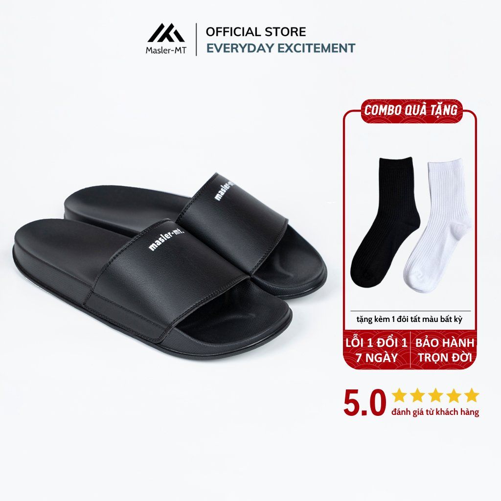  Dép da quai ngang nam nữ Unisex Slipper M Masler-MT màu đen với quai thoáng khí và lớp đế bền bỉ chống trơn MT1 