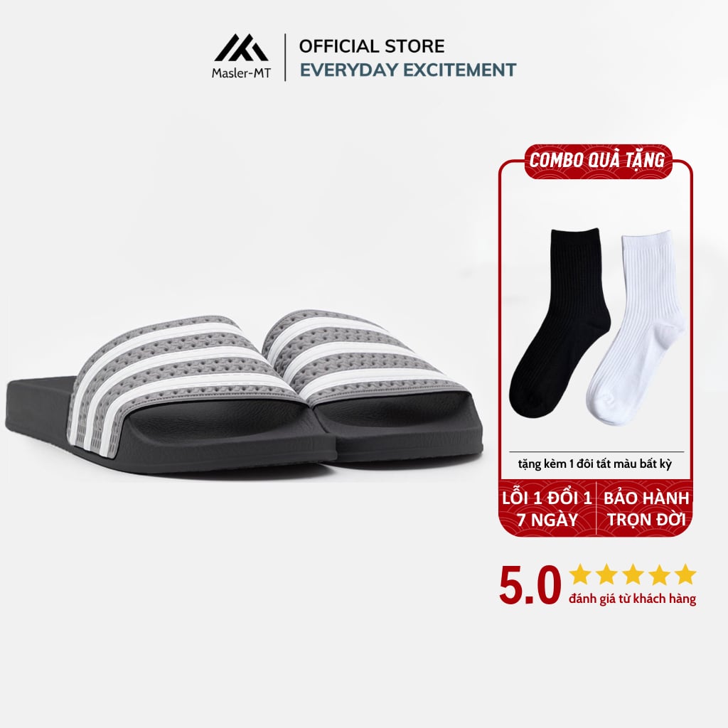  Dép quai ngang nam nữ Unisex Slipper M Masler-MT 3 sọc màu xám với lớp đế êm chân và chống trơn trượt XT1 