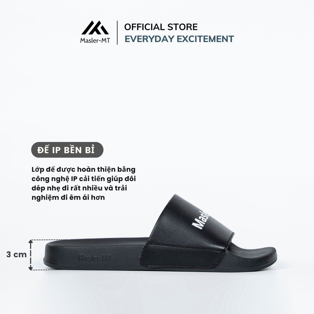  Dép da quai ngang nam nữ Unisex Slipper M Masler-MT màu đen với lớp quai êm chân và đế chống trơn chống nước MT3 
