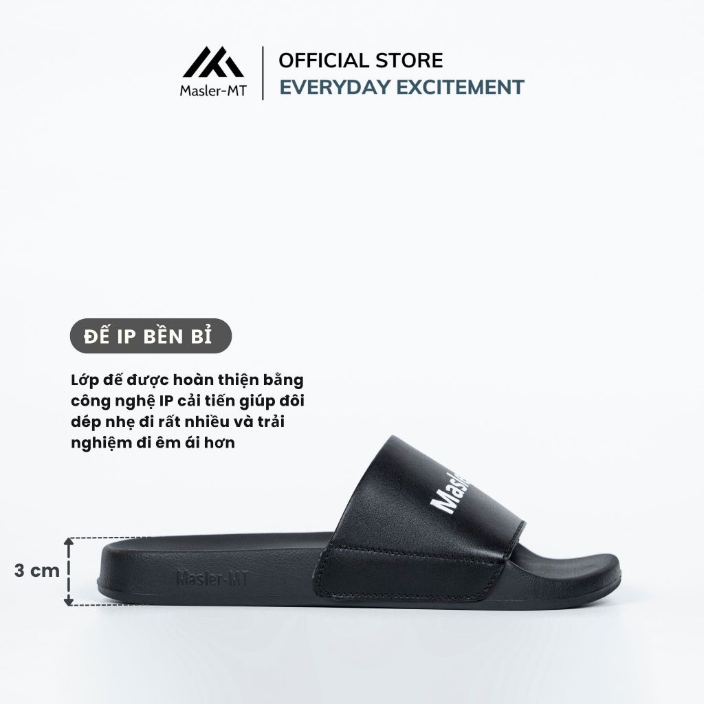  Dép da quai ngang nam nữ Unisex Slipper M Masler-MT màu đen với lớp quai êm chân và đế chống trơn chống nước MT3 
