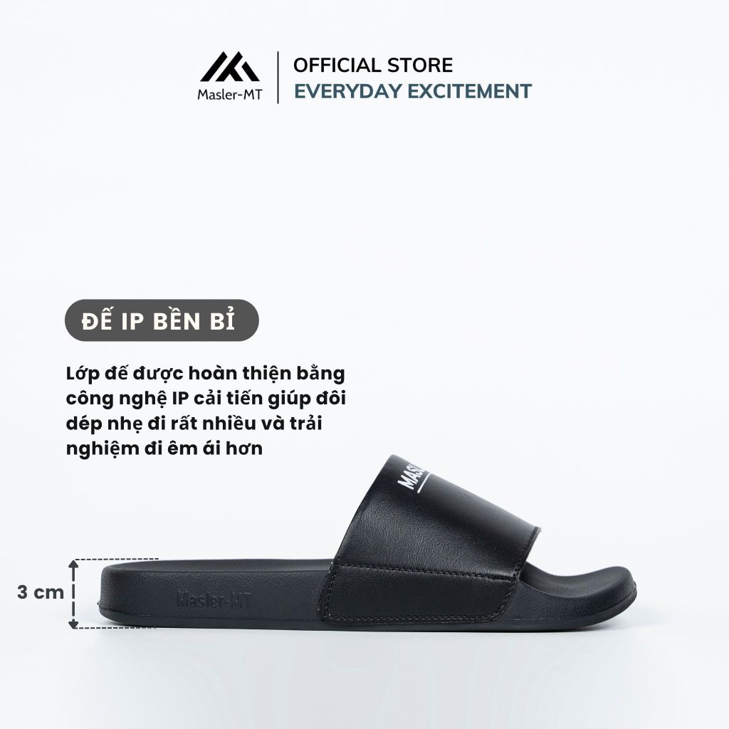  Dép da quai ngang nam nữ Unisex Slipper M Masler-MT màu đen với lớp đế IP chống trơn trượt và quai êm chân MT5 