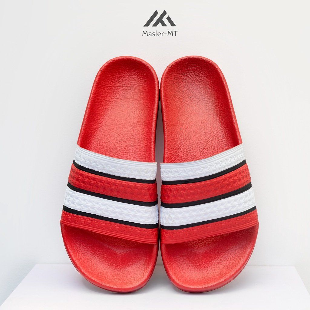  Dép quai ngang nam nữ Unisex Slipper M Masler-MT màu đỏ 4 sọc trắng với lớp quai êm chân và đế chống trơn DT4 