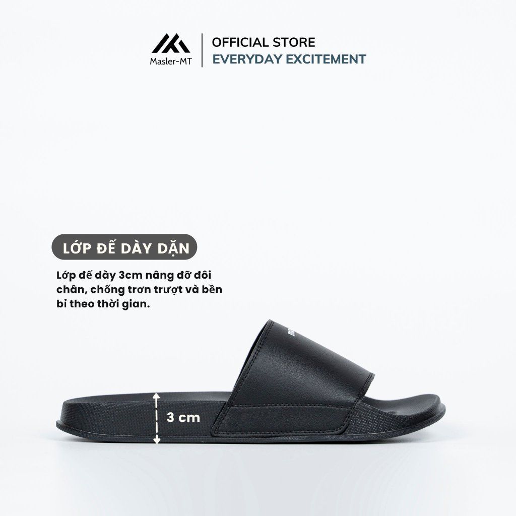  Dép da quai ngang nam nữ Unisex Slipper M Masler-MT màu đen với quai thoáng khí và lớp đế bền bỉ chống trơn MT1 