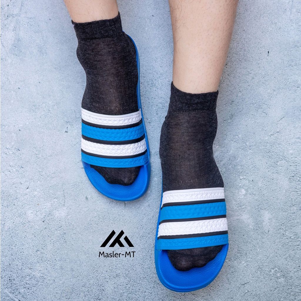  Dép quai ngang nam nữ Unisex Slipper M Masler MT 3 sọc màu xanh dương 4 sọc trắng với lớp đế chống trượt XD4 