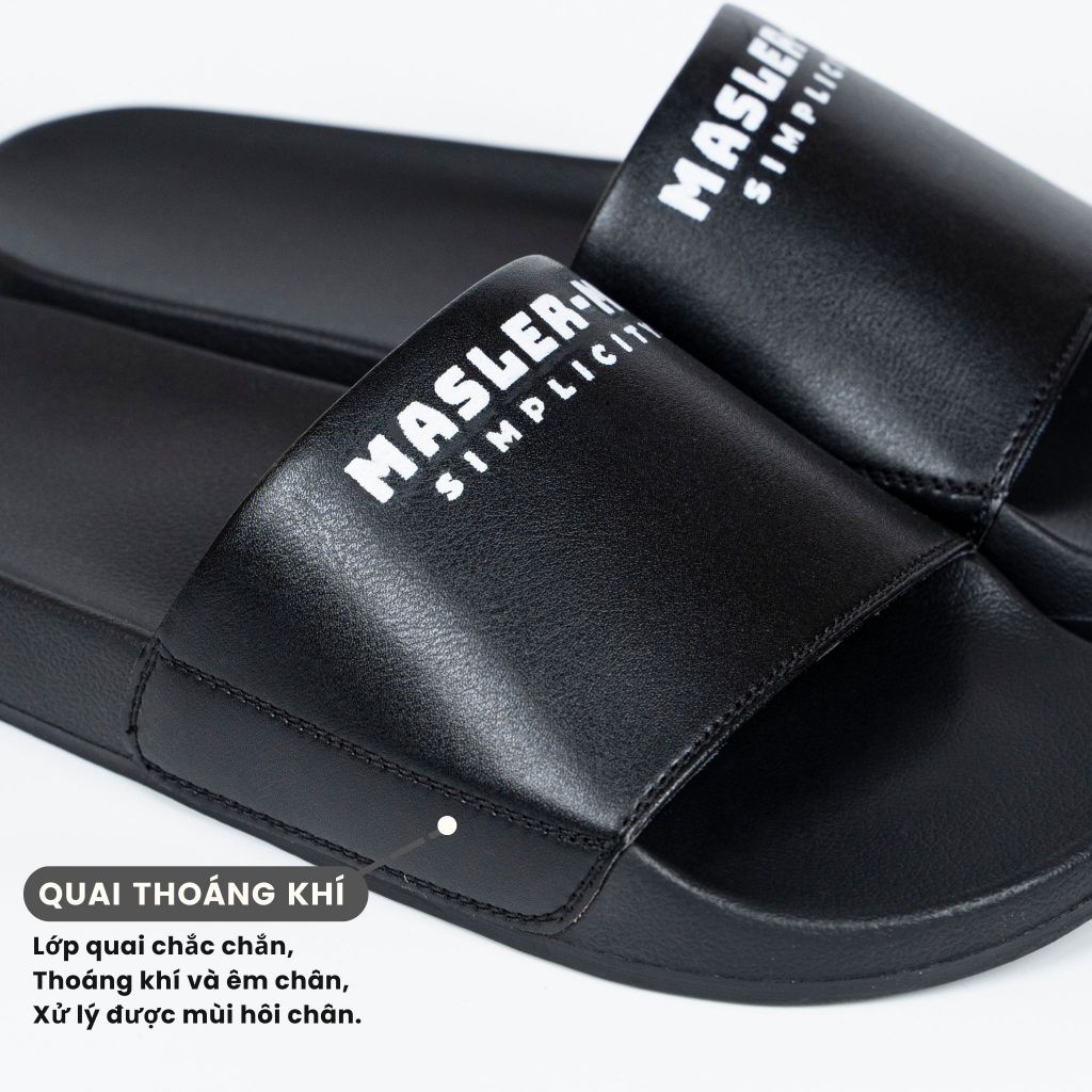  Dép da quai ngang nam nữ Unisex Slipper M Masler-MT màu đen với lớp đế chống trượt và lớp quai êm MT4 