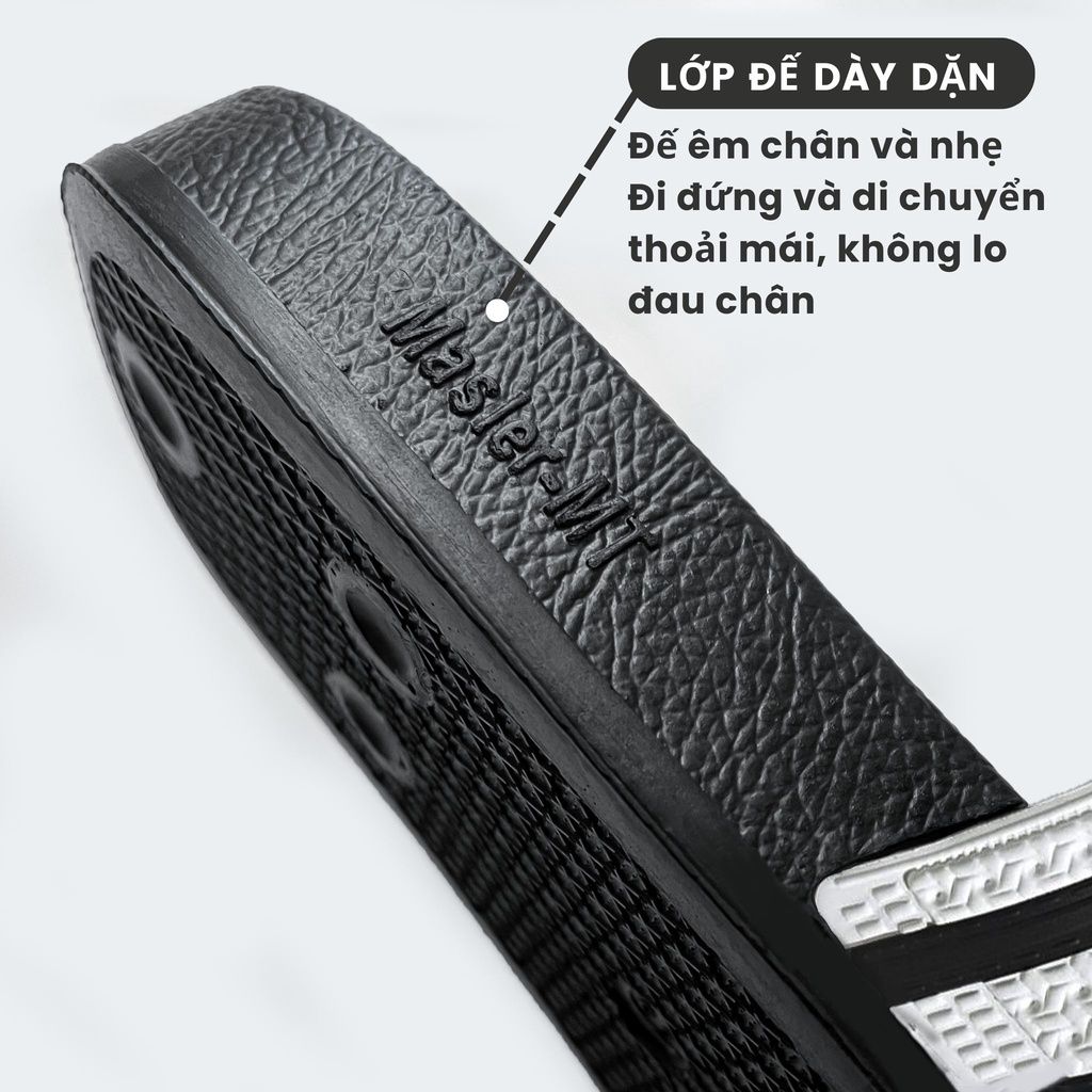  Dép quai ngang nam nữ Unisex Slipper M Masler-MT 3 sọc đen trắng với đế chống trơn và quai êm chân TD2 