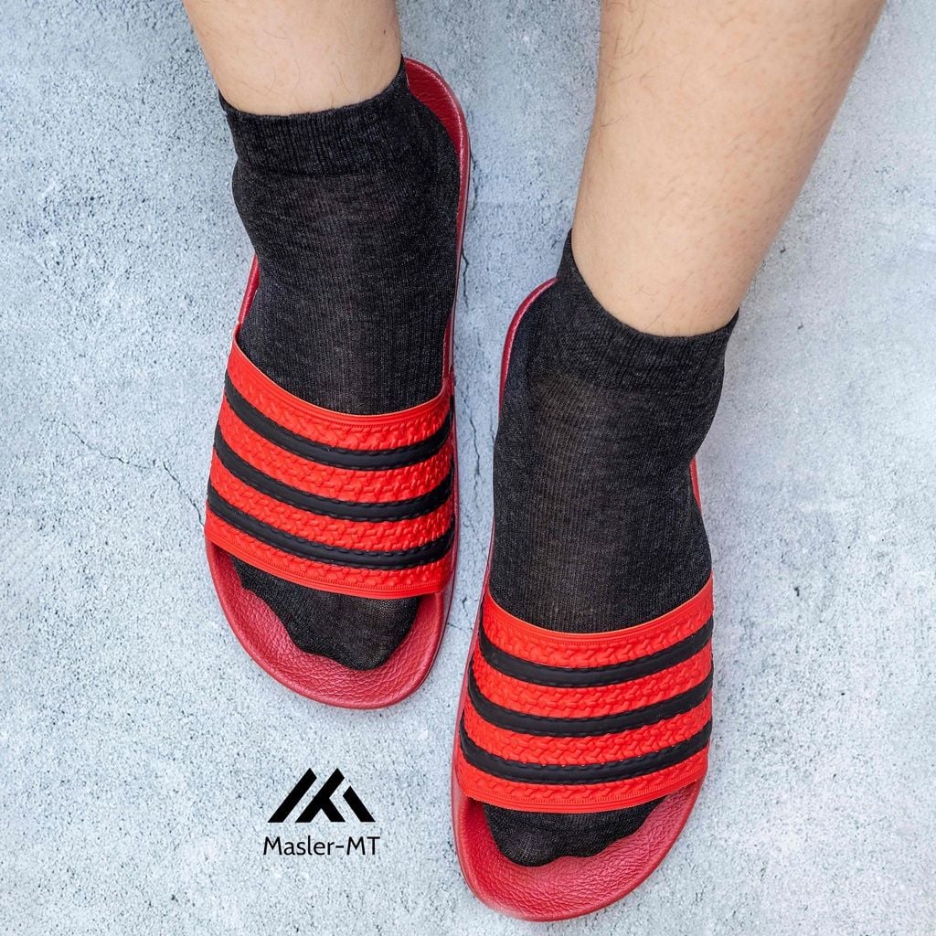  Dép quai ngang nam nữ Unisex Slipper M Masler MT màu đỏ sọc đen với lớp quai êm chân và đế chống nước DSD 