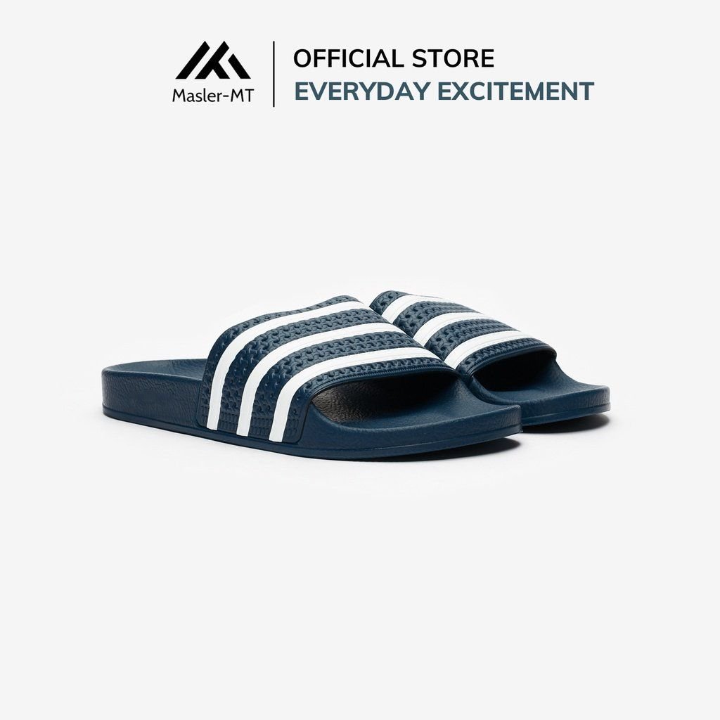  Dép quai ngang nam nữa Unisex Slipper M Masler-MT 3 sọc xanh navy với đế chống trượt và quai êm chân NV2 