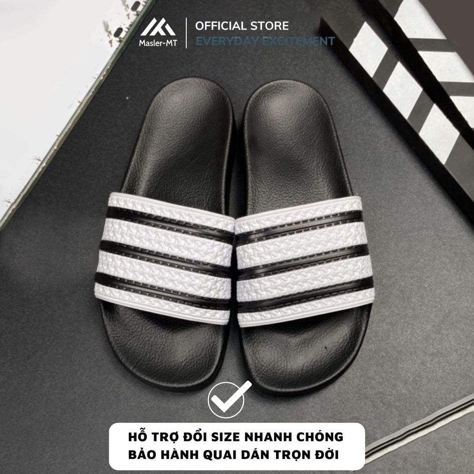  Dép quai ngang nam nữ Unisex Slipper M Masler-MT 3 sọc đen trắng với đế chống trơn và quai êm chân TD2 