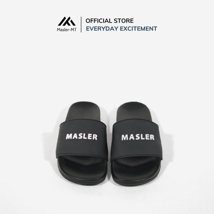  Dép quai ngang nam nữ M Masler-MT màu đen chữ trắng có lớp đế chống trơn trượt và quai thoáng khí êm chân MT6 