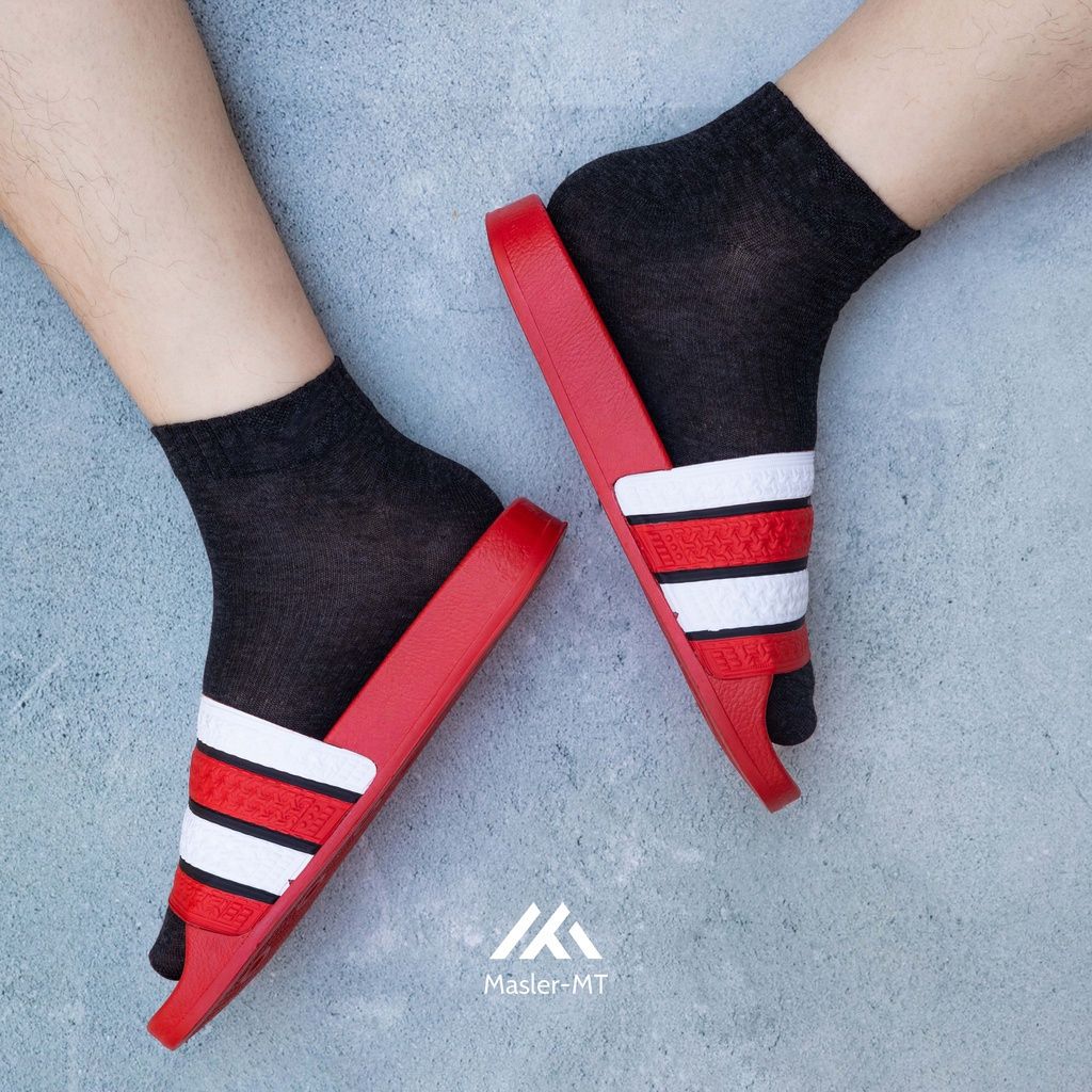  Dép quai ngang nam nữ Unisex Slipper M Masler-MT màu đỏ 4 sọc trắng với lớp quai êm chân và đế chống trơn DT4 
