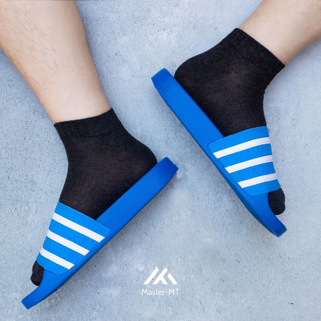  Dép quai ngang nam nữ Unisex Slipper M Masler-MT màu xanh dương sọc trắng với lớp đế chống nước bền bỉ XD 