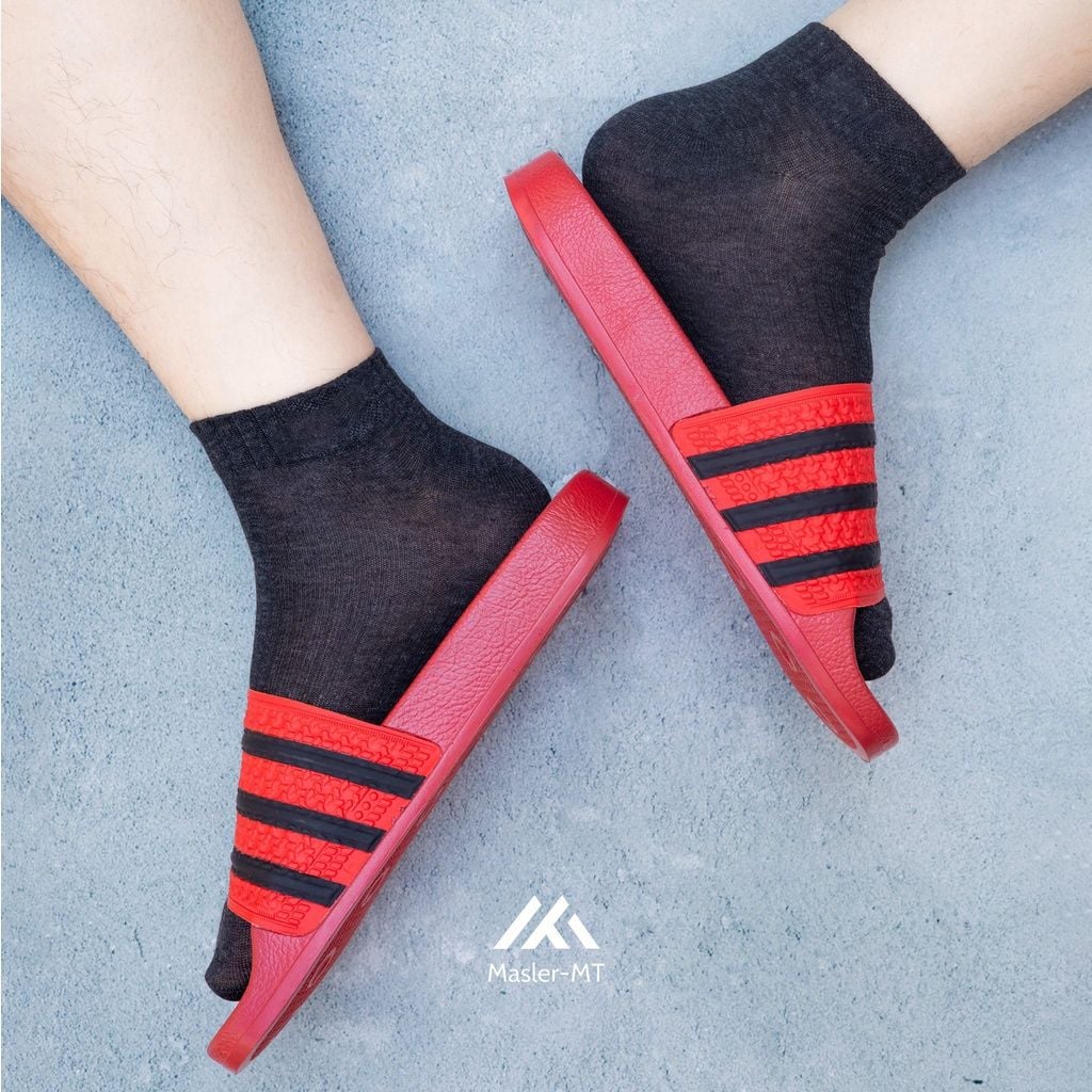  Dép quai ngang nam nữ Unisex Slipper M Masler MT màu đỏ sọc đen với lớp quai êm chân và đế chống nước DSD 