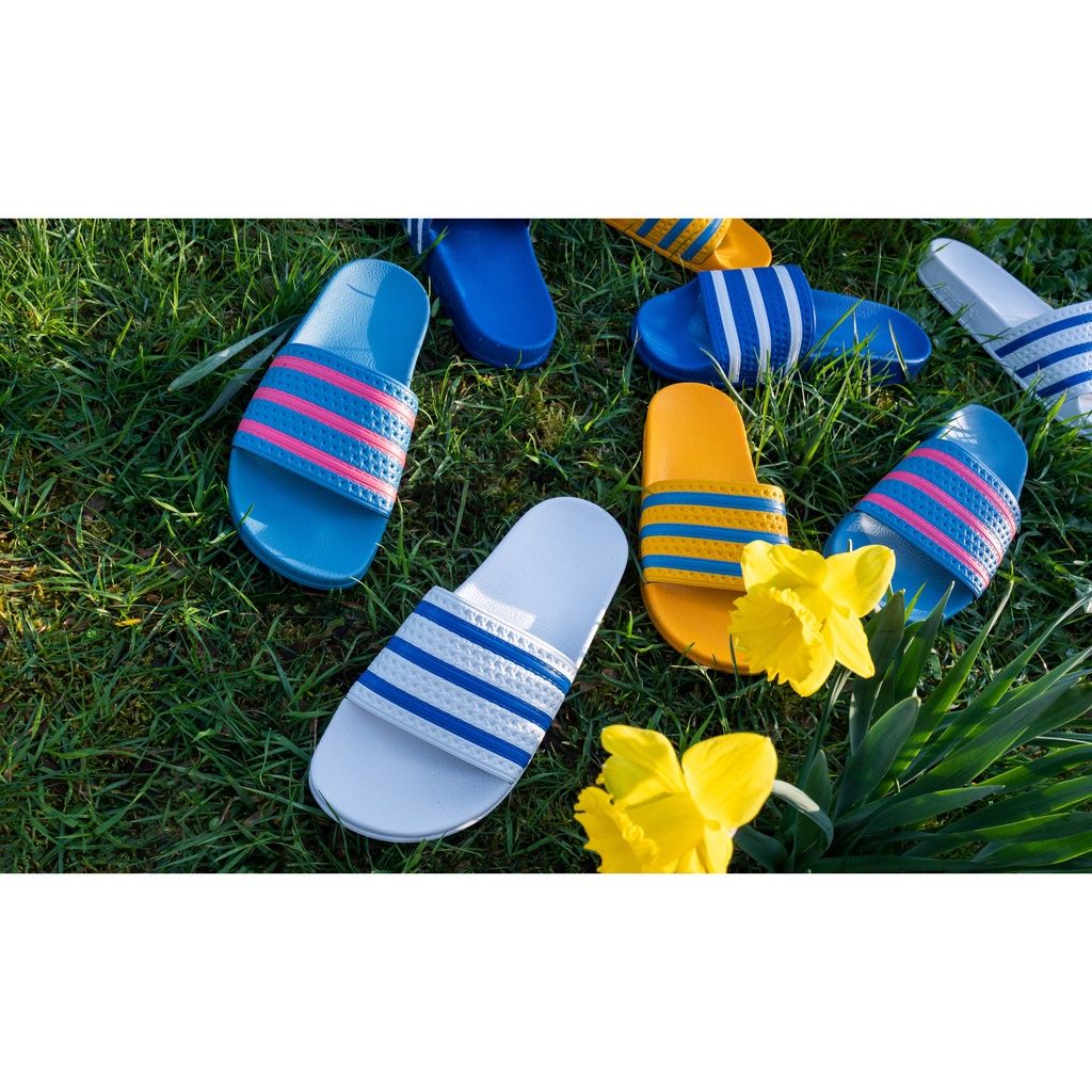  Dép quai ngang nam nữ Unisex Slipper M Masler-MT màu trắng sọc xanh dương với lớp quai đế êm chân TSD 