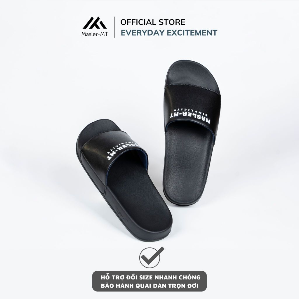  Dép da quai ngang nam nữ Unisex Slipper M Masler-MT màu đen với lớp đế chống trượt và lớp quai êm MT4 