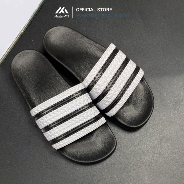  Dép quai ngang nam nữ Unisex Slipper M Masler-MT 3 sọc đen trắng với đế chống trơn và quai êm chân TD2 