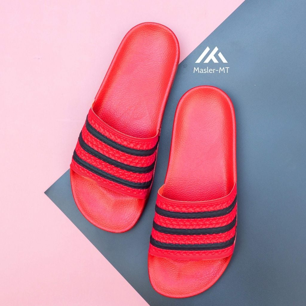  Dép quai ngang nam nữ Unisex Slipper M Masler MT màu đỏ sọc đen với lớp quai êm chân và đế chống nước DSD 