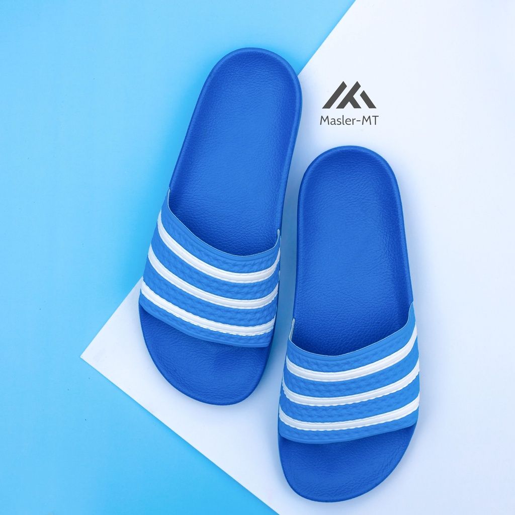  Dép quai ngang nam nữ Unisex Slipper M Masler-MT màu xanh dương sọc trắng với lớp đế chống nước bền bỉ XD 