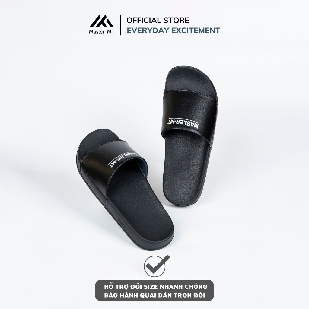  Dép da quai ngang nam nữ Unisex Slipper M Masler-MT màu đen với lớp đế IP chống trơn trượt và quai êm chân MT5 