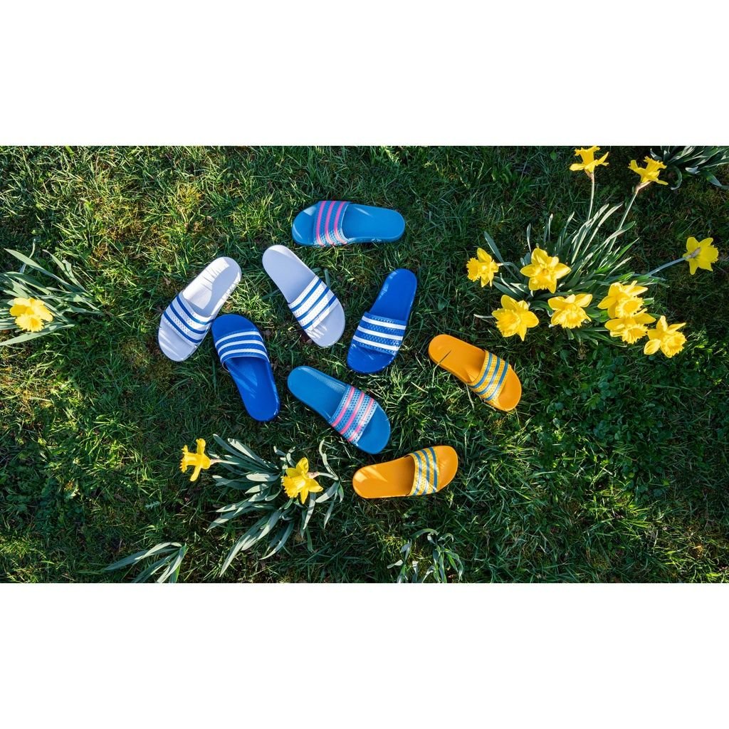  Dép quai ngang nam nữ Unisex Slipper M Masler-MT màu trắng sọc xanh dương với lớp quai đế êm chân TSD 