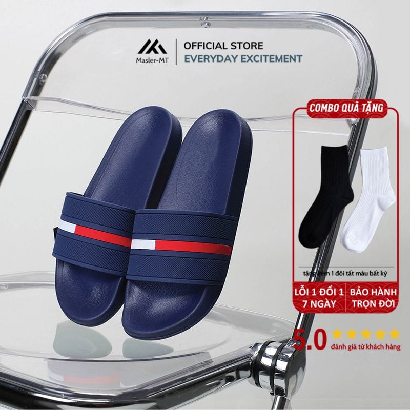  Dép quai ngang nam nữ Unisex Slipper M Masler-MT màu đỏ sọc trắng, thiết kế đế chống trơn trượt và lớp quai êm chân TM 