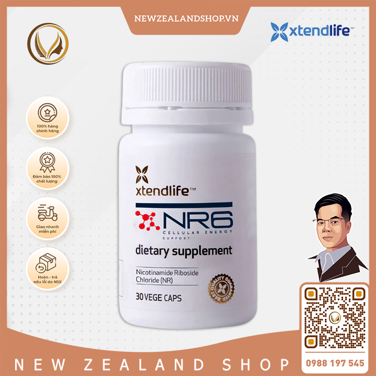 Viên uống tăng cường NAD+ tự nhiên, tăng tuổi thọ Xtend Life NR6 Cellular Energy 30 viên