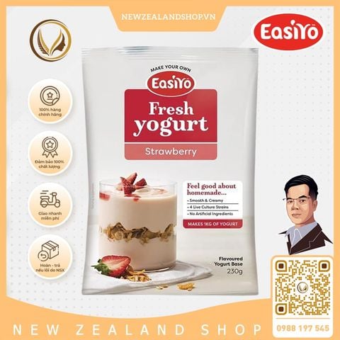 Bột làm sữa chua tươi nguyên chất vị dâu tây Easiyo Fresh Yogurt Strawberry (230g)