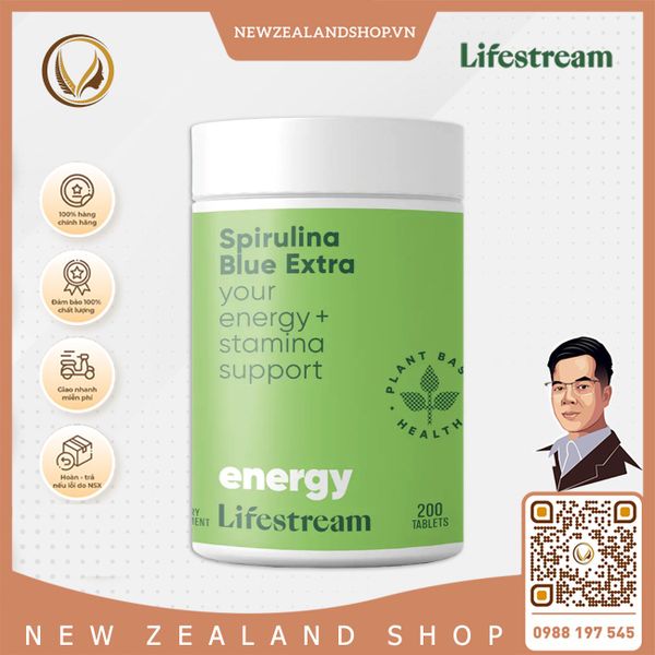 Viên uống tảo xoắn bổ sung vitamin khoáng chất Lifestream Spirulina Blue Extra 200 viên