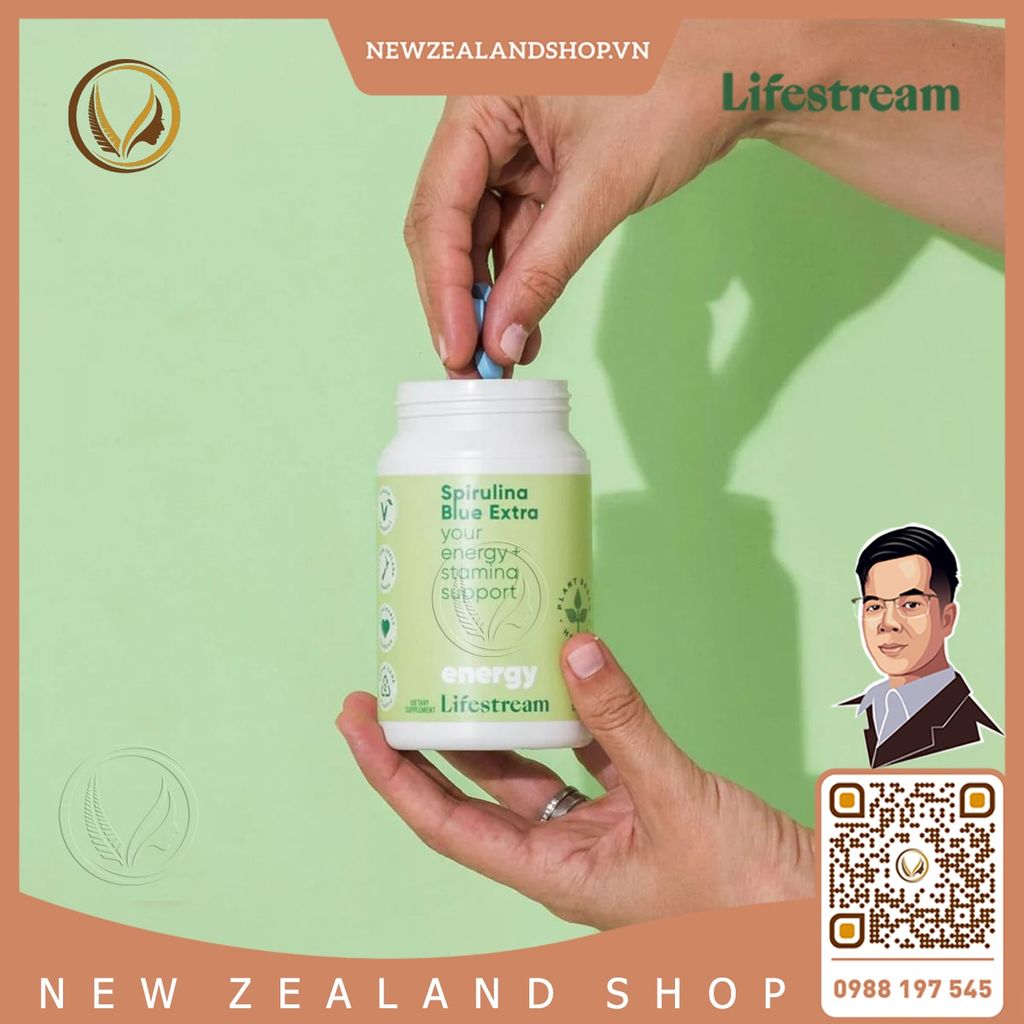 Viên uống tảo xoắn bổ sung vitamin khoáng chất Lifestream Spirulina Blue Extra 200 viên