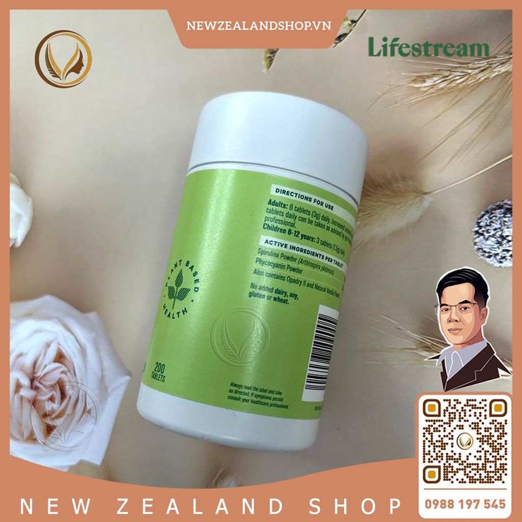 Viên uống tảo xoắn bổ sung vitamin khoáng chất Lifestream Spirulina Blue Extra 200 viên