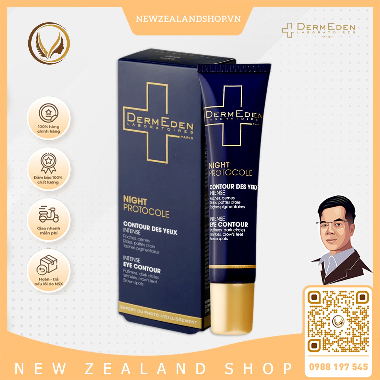 Kem dưỡng mắt, giảm thâm quầng DermEden Night Protocole Intense Eye Contour 15ml