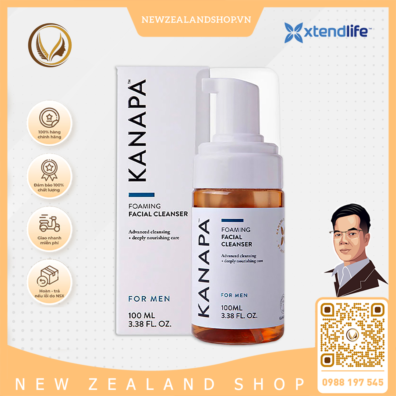 Sữa rửa mặt tạo bọt dành cho nam Xtend Life Kanapa Foaming Facial Cleanser For Men 100ml