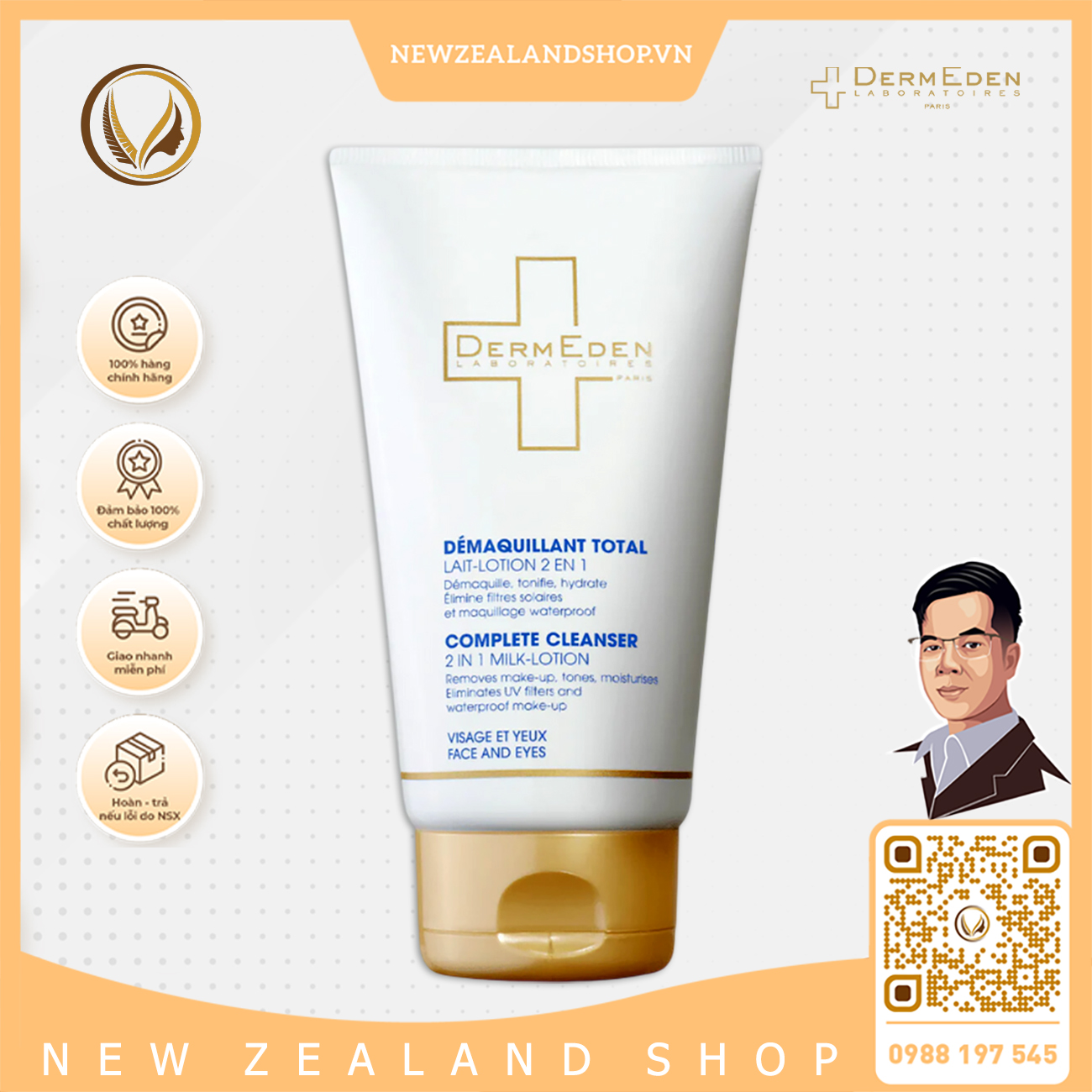 Lotion rửa mặt và tẩy trang 2 in 1 DermEden Complete Cleanser 2in1 Milk Lotion 150ml