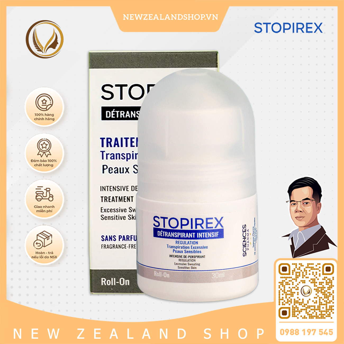 Lăn khử mùi, ngăn tiết mồ hôi trong 72 giờ Stopirex Détranspirant Intensif 30ml