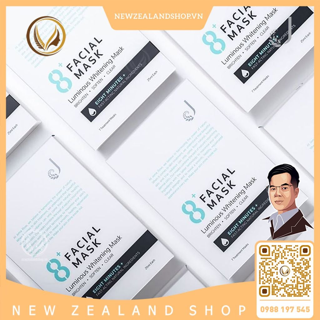 Mặt nạ làm trắng da 8 phút Jema Rose 8+ Luminous Whitening Mask 7 miếng x 25ml