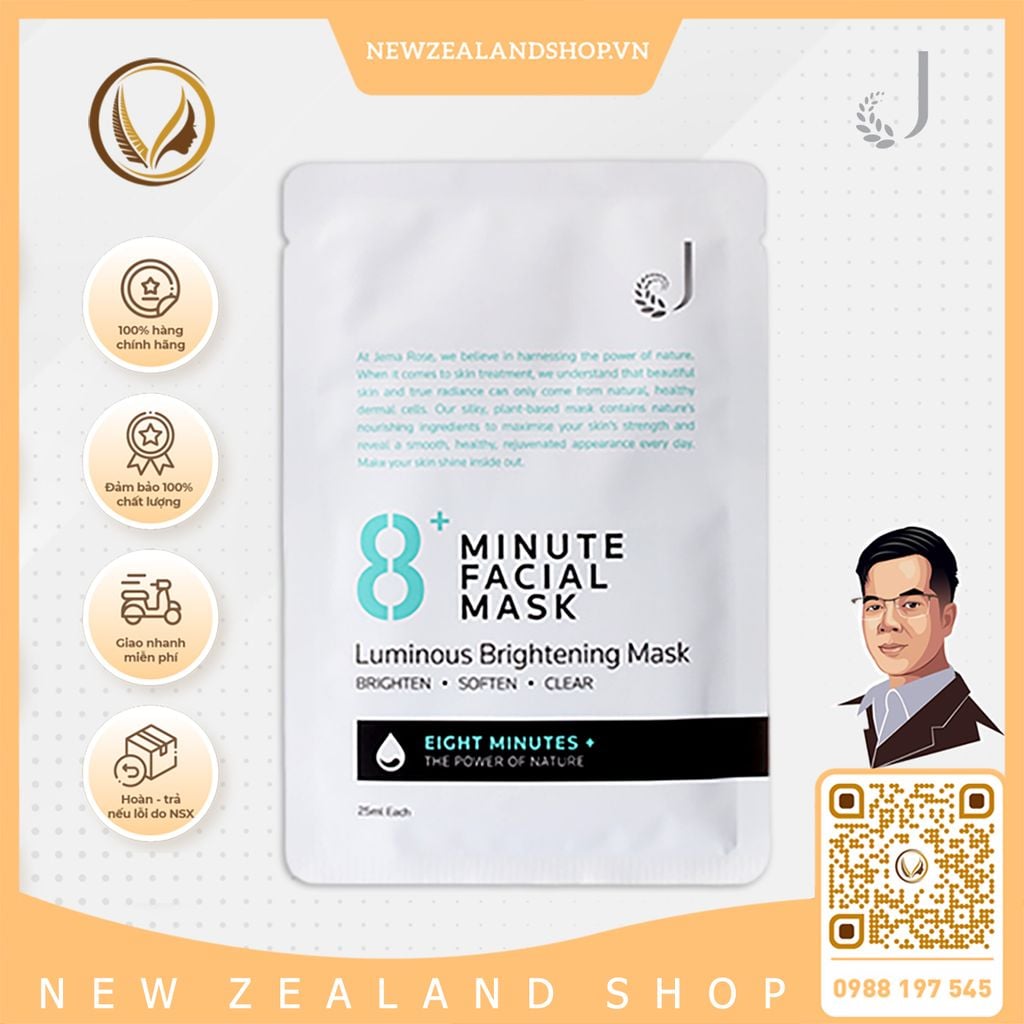 Mặt nạ làm trắng da 8 phút Jema Rose 8+ Luminous Whitening Mask 7 miếng x 25ml