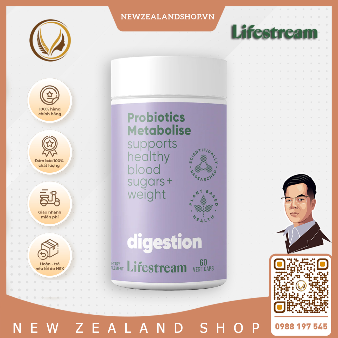 Men vi sinh cho người tiểu đường, thừa cân Lifestream Probiotics Metabolise (60 Viên)