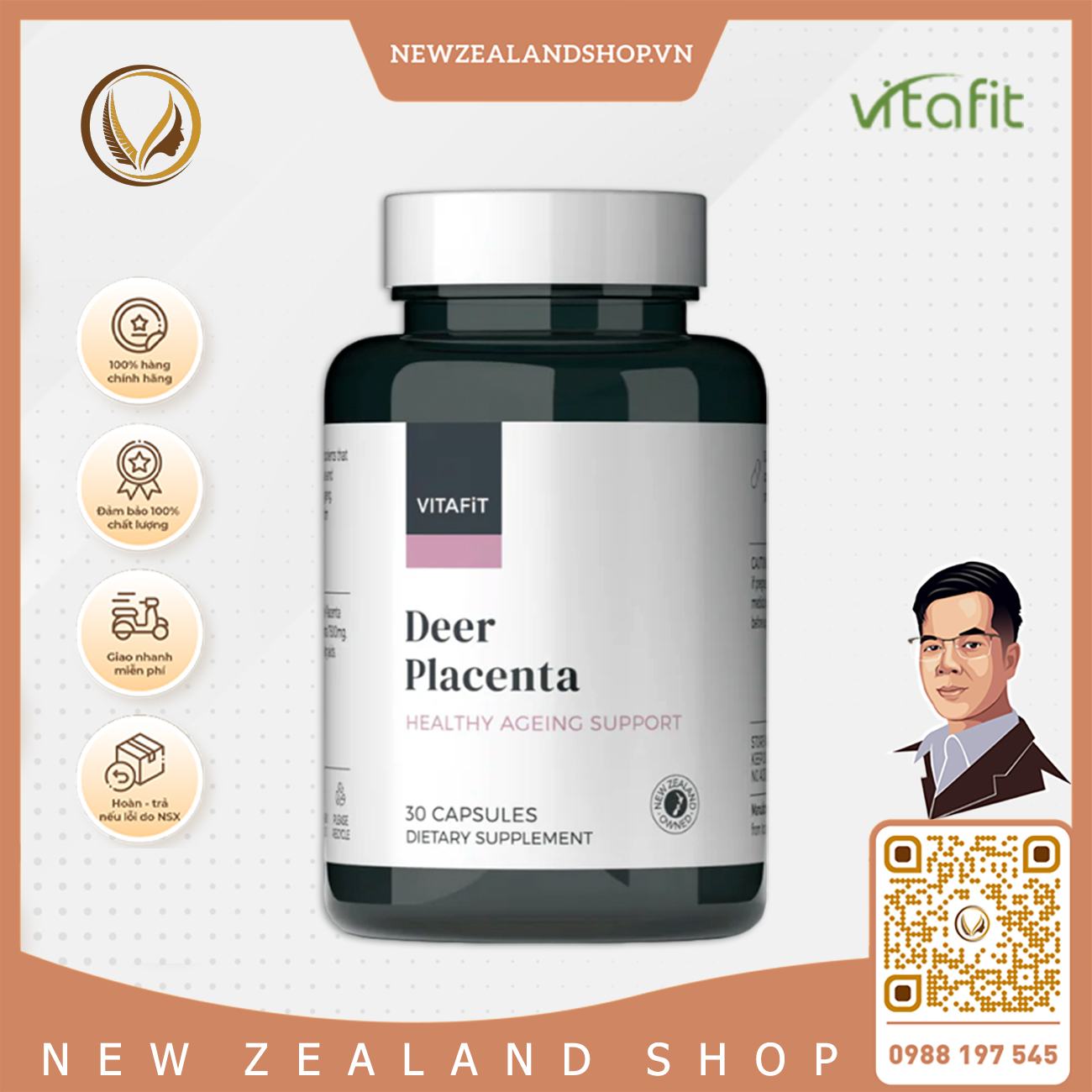 Viên uống nhau thai hươu hỗ trợ sức khỏe và đẹp da VitaFit Deer Placenta 30 viên