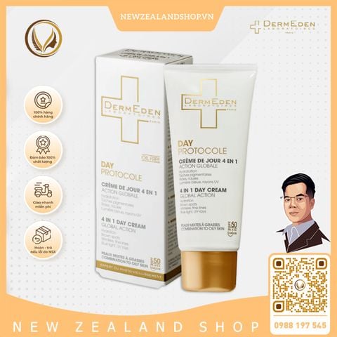 Kem chống nắng 4 trong 1 (da hỗn hợp, da dầu) DermEden Day Protocole 4 In 1 Day Cream Global Action 50ml