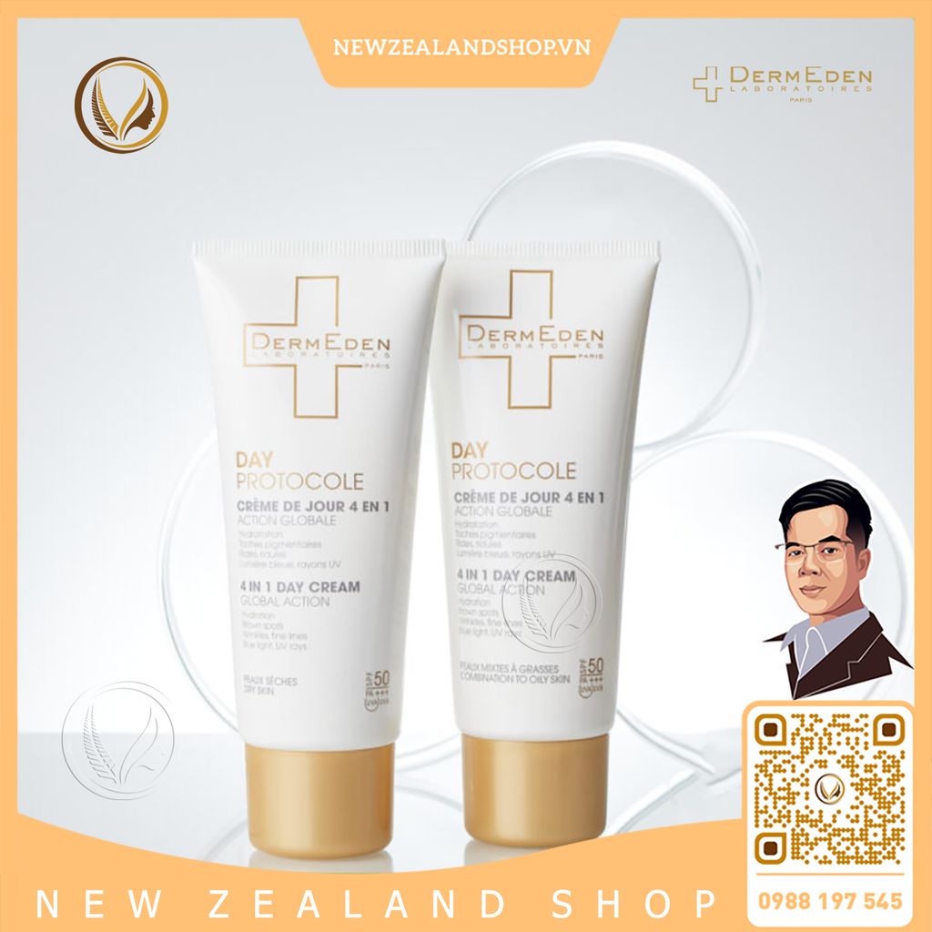 Kem chống nắng 4 trong 1 (da hỗn hợp, da dầu) DermEden Day Protocole 4 In 1 Day Cream Global Action 50ml