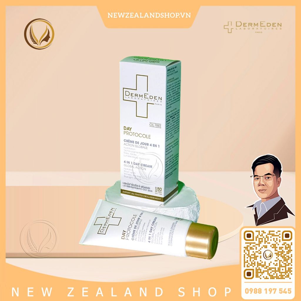 Kem chống nắng 4 trong 1 (da hỗn hợp, da dầu) DermEden Day Protocole 4 In 1 Day Cream Global Action 50ml